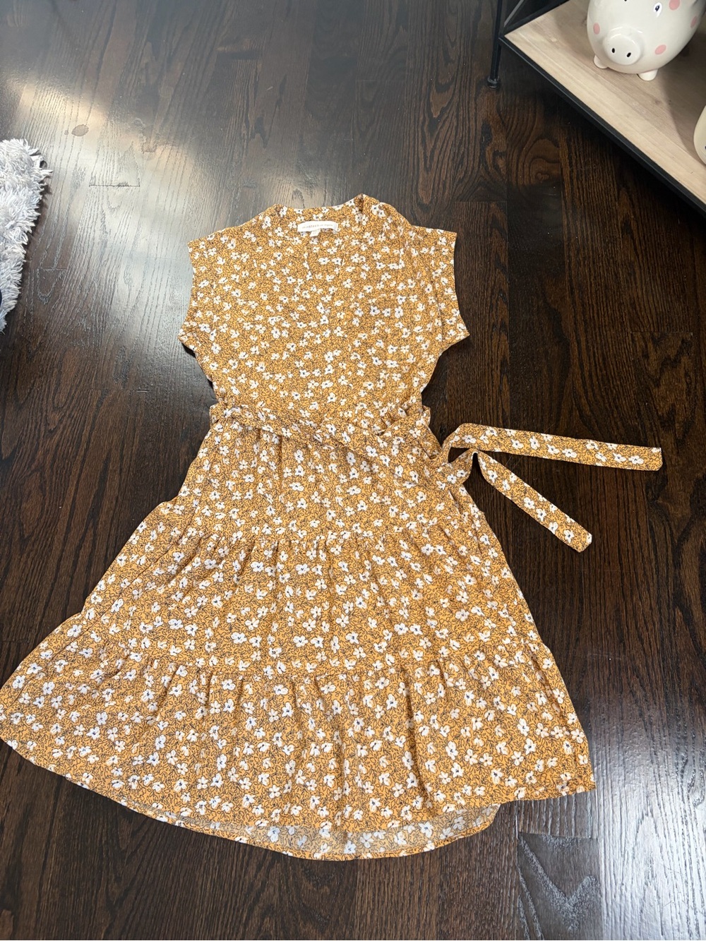 Mustard Floral Tie-Waist Sundress
